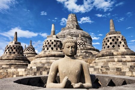 Buddha statue at the top of Borobudur Temple