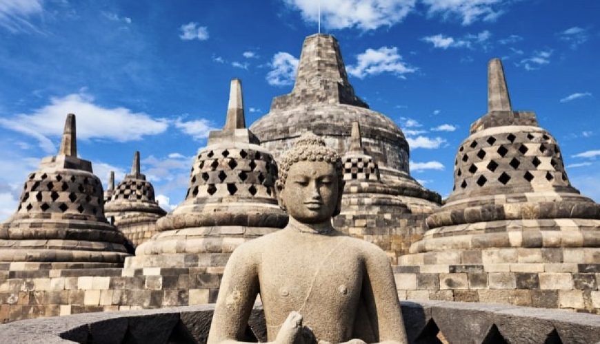 Buddha statue at the top of Borobudur Temple